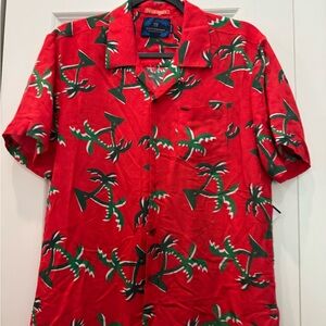 Scotch & Sofa Red with green palm trees Men's short sleeve button down.